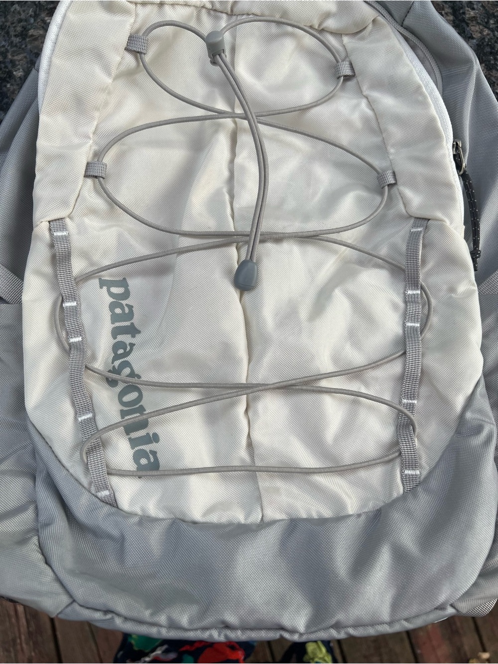 Patagonia Cream and Light Gray Women's Backpack with Bungee Front